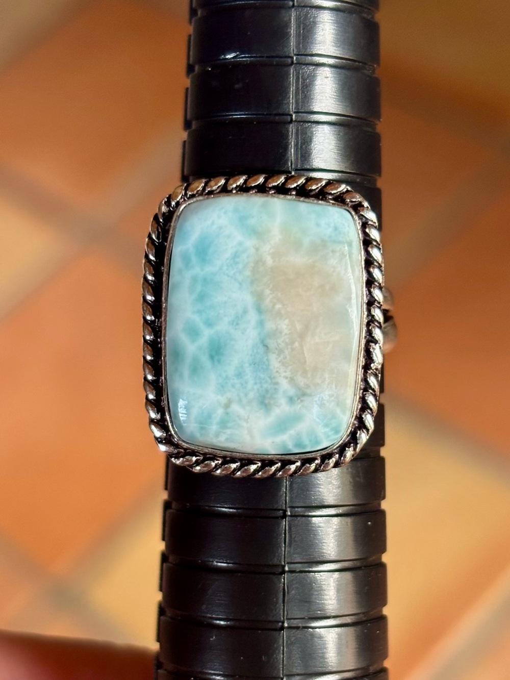 925 Sterling Silver Larimar Ring | Caribbean Blue Crystal Gemstone size 10
